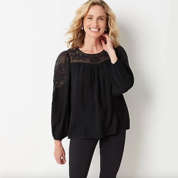 J.jill black textured appliqué Aline shape top size XL - Picture 2 of 13